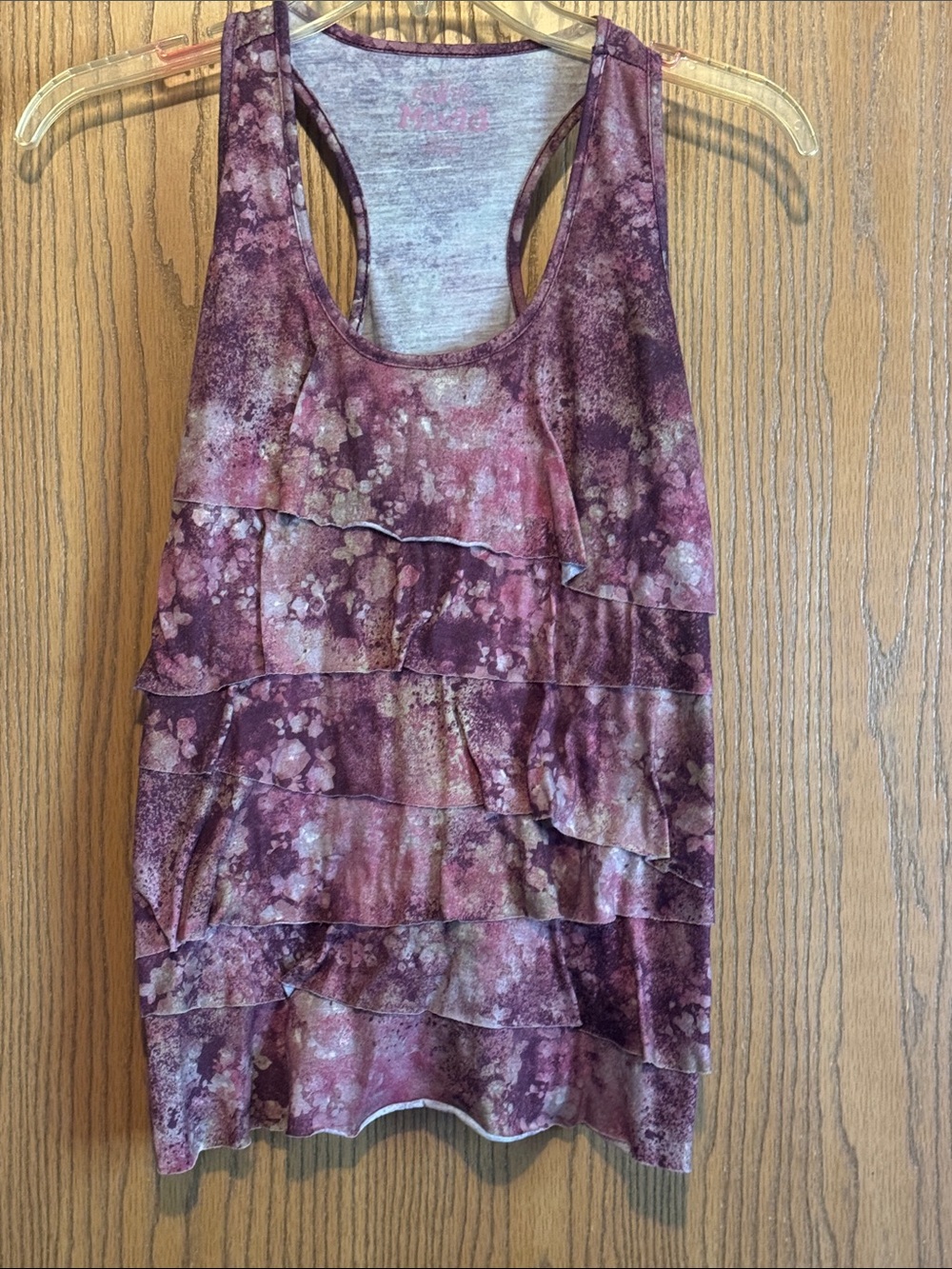 Mudd Women's Ruffle Tank Top in Purple and Pink Tie-Dye